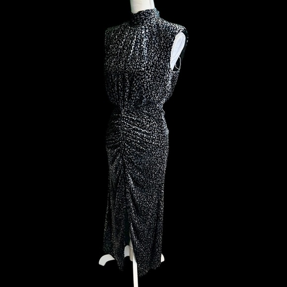 NWOT Ramy Brook ‘Lennon’ Leopard Print Ruched Velvet Midi Dress’ in Black Sz 00 - Picture 8 of 16